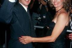 WESTWOOD, CA - JUNE 19:  Actor Michael Keaton and wife Caroline McWilliams attending the premiere of "Batman" on June 19, 1989 at Mann Bruin Theater in Westwood, California. (Photo by Ron Galella, Ltd./Ron Galella Collection via Getty Images)