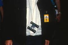 American actor Jack Nicholson, a pair of binoculars around his neck, attends a premiere of 'Batman' at the Mann Bruin Theater, Westwood, California, June 19, 1989. (Photo by Ron Galella, Ltd./Ron Galella Collection via Getty Images)