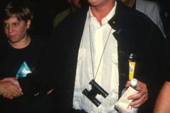 American actor Jack Nicholson, a pair of binoculars around his neck, attends a premiere of 'Batman' at the Mann Bruin Theater, Westwood, California, June 19, 1989. (Photo by Ron Galella, Ltd./Ron Galella Collection via Getty Images)